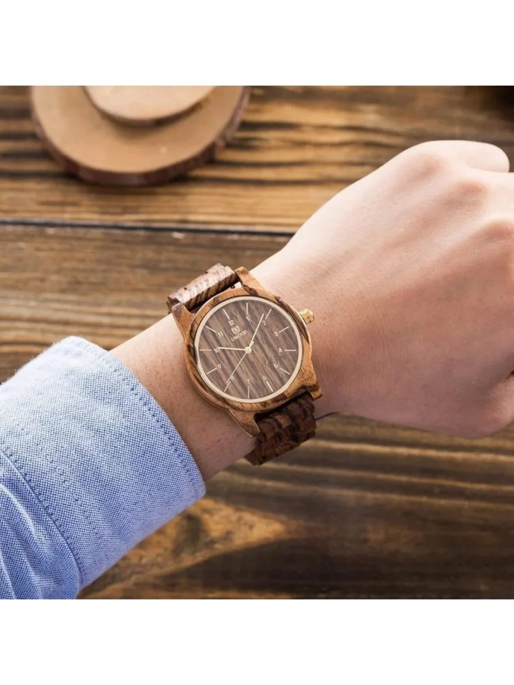 Natural Handmade Wooden Watch 40mm Unisex with Adjustable Band & Gift Box